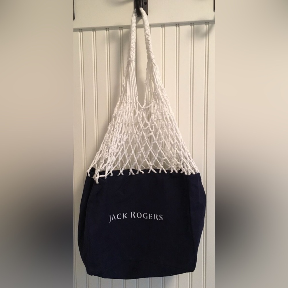 Brand New Jack Rogers Midnight Blue Canvas Fisherman Net Tote Bag